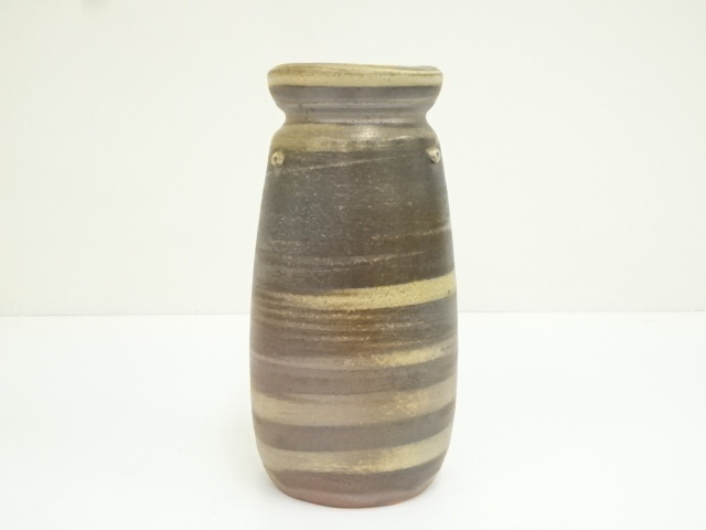  備前焼　松井浩之造　初窯練上花入（共箱）